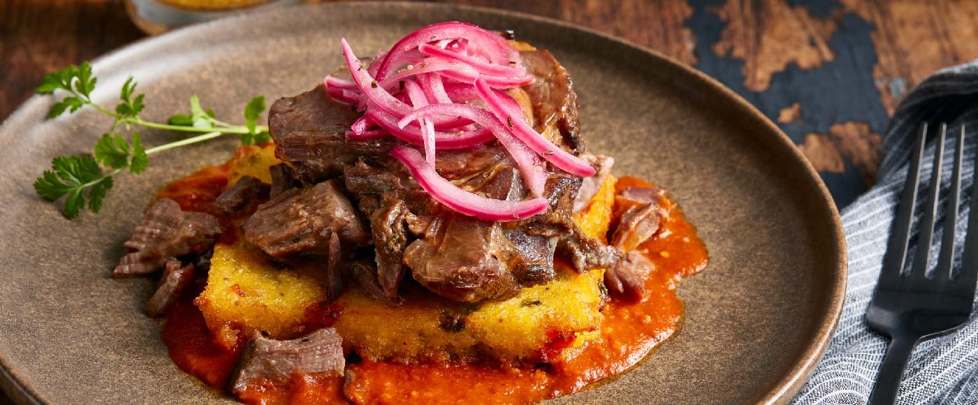 Braised Birria-Style Lamb with Crispy Polenta